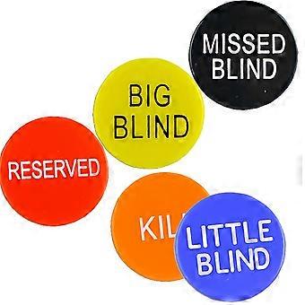 5pcs Little Blind, Big Blind, Missed Bling, Kill, Reserved Poker Buttons Poker Buck Chips Spiel für Poker Glücksspiele