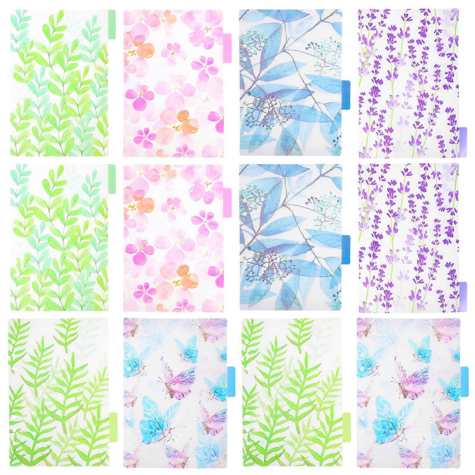 12stk fanedelere A5 bindemiddelindeksdelere blomstermønster bindemiddelindeks sideindeksfane ringbinddelere