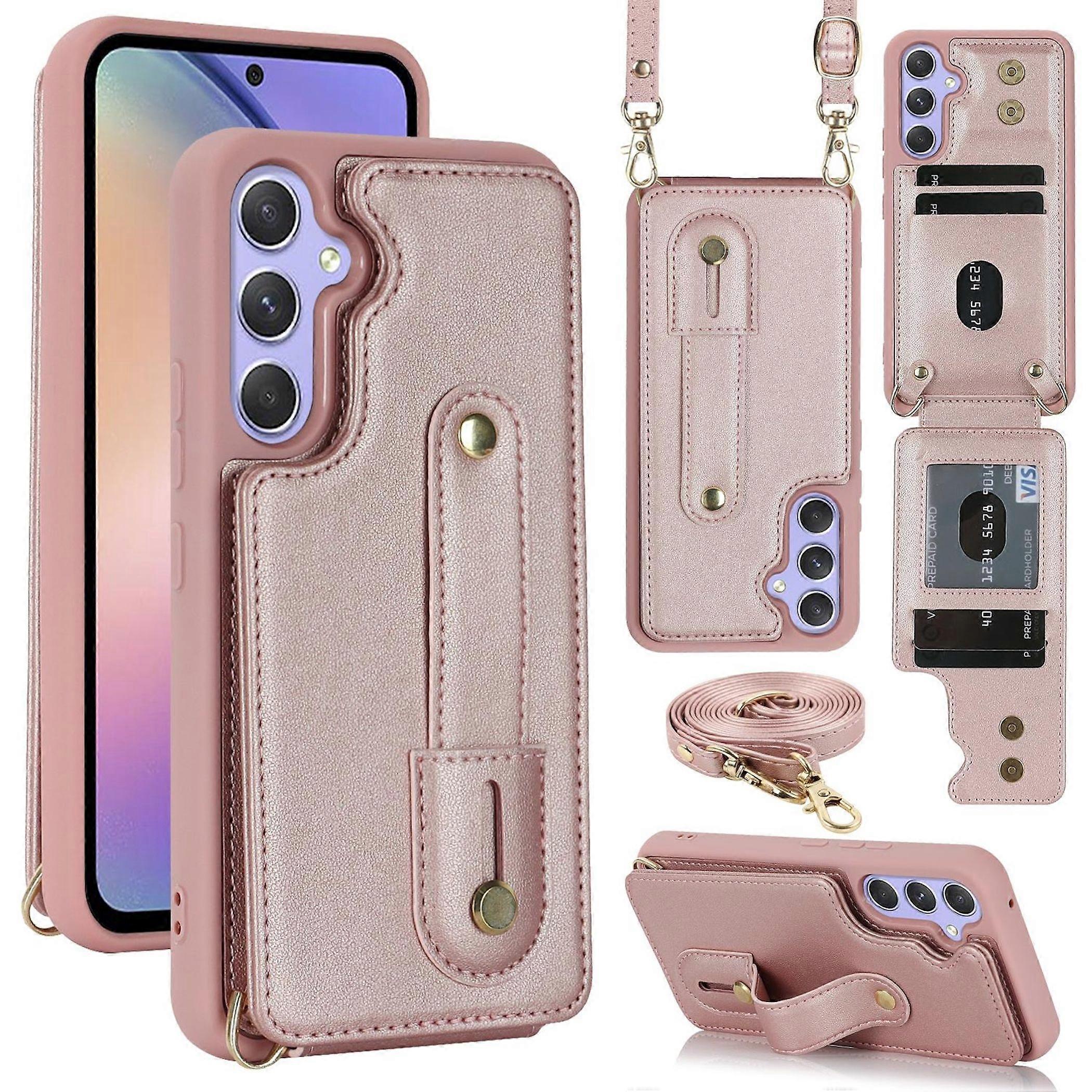 Flip phone case for Samsung Galaxy S26 with faux leather crossbody pink