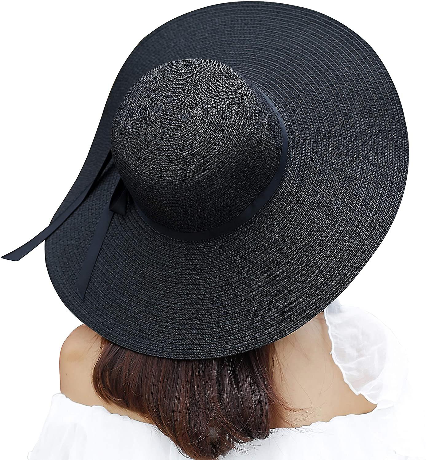 Cappello da sole da donna, estivo, largo, in paglia, da spiaggia, pieghevole, floppy roll up, protezione solare UPF 50+, cappelli di paglia da uomo, a, Taglia unica