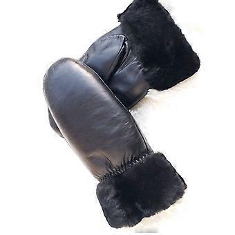 / ladies sheepskin gloves winter black mittens plus velvet thickening sports