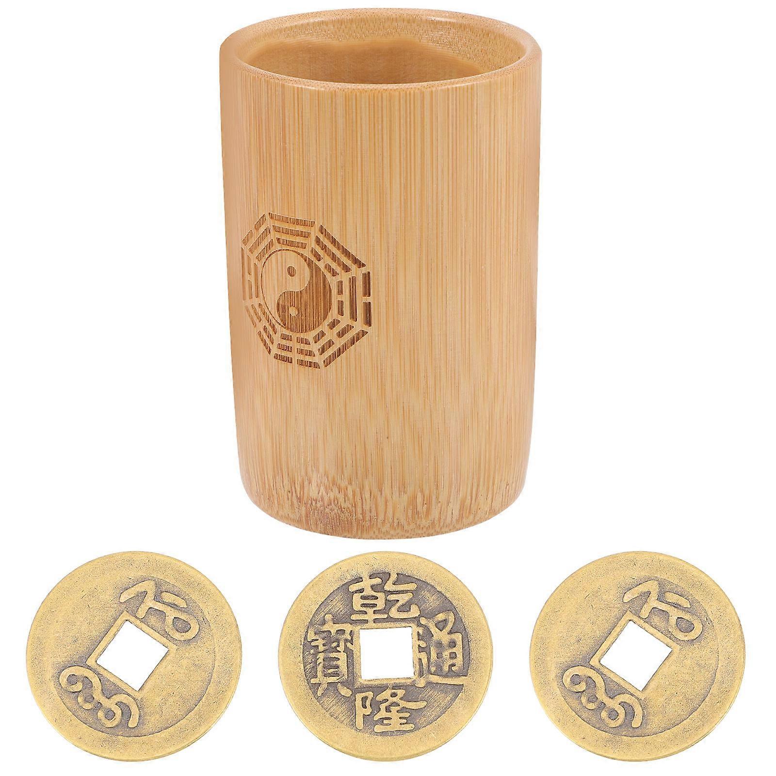 1 Set Buddhist Divination Copper Coins Prop Divination Game Bucket Tools