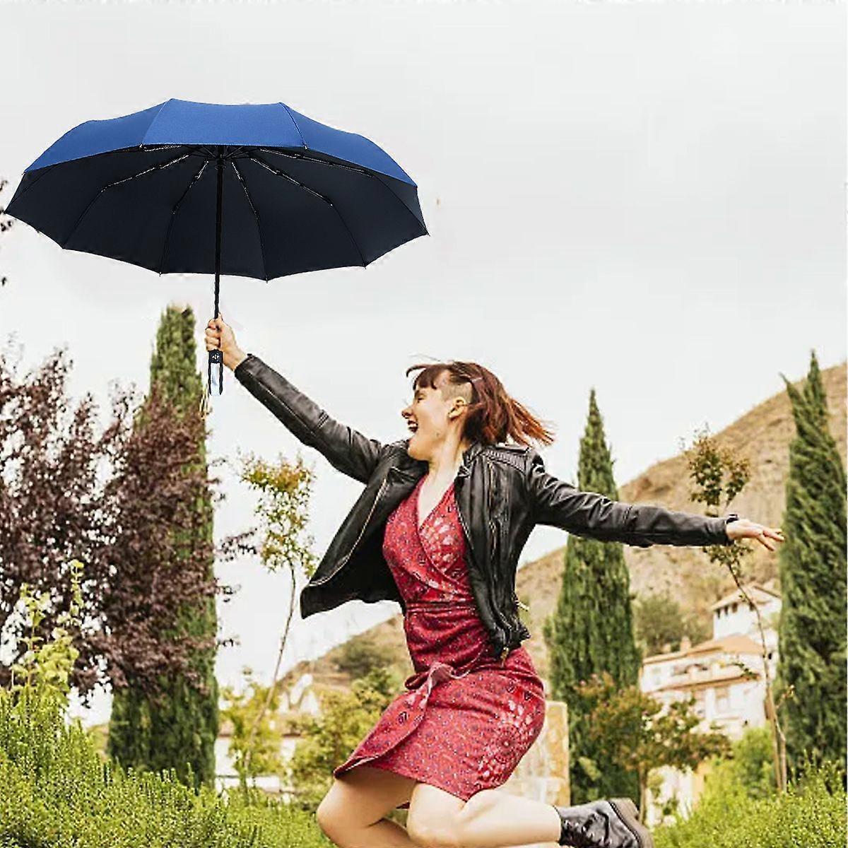 Travel-Sized Windproof Rain Umbrella, Inverted Fold, Waterproof Compact