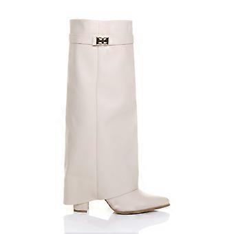 High Block Heel Pointed Toe Fold Over Knee Boots
