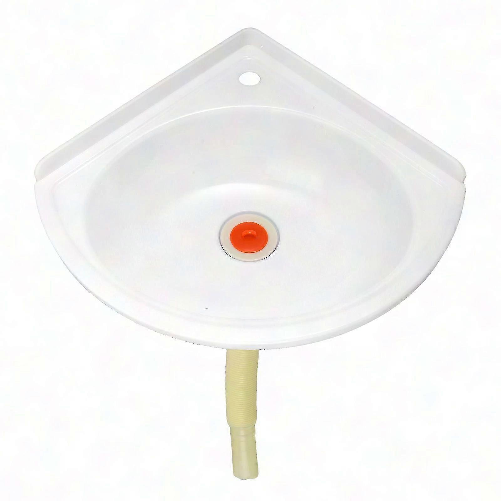 White Wall-Mounted Corner Bathroom Sink - Space-Saving Plastic Basin, Lightweight, 1 Set