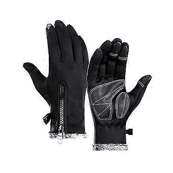 Black Warm Gloves Thicken Wind-Proof Suede Gloves with Screen Touch