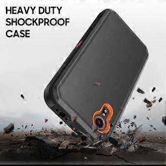 Case for Samsung Galaxy XCover 7 with Belt Clip Holster, Rugged Triple Layer Shockproof Protective Cover Black Orange