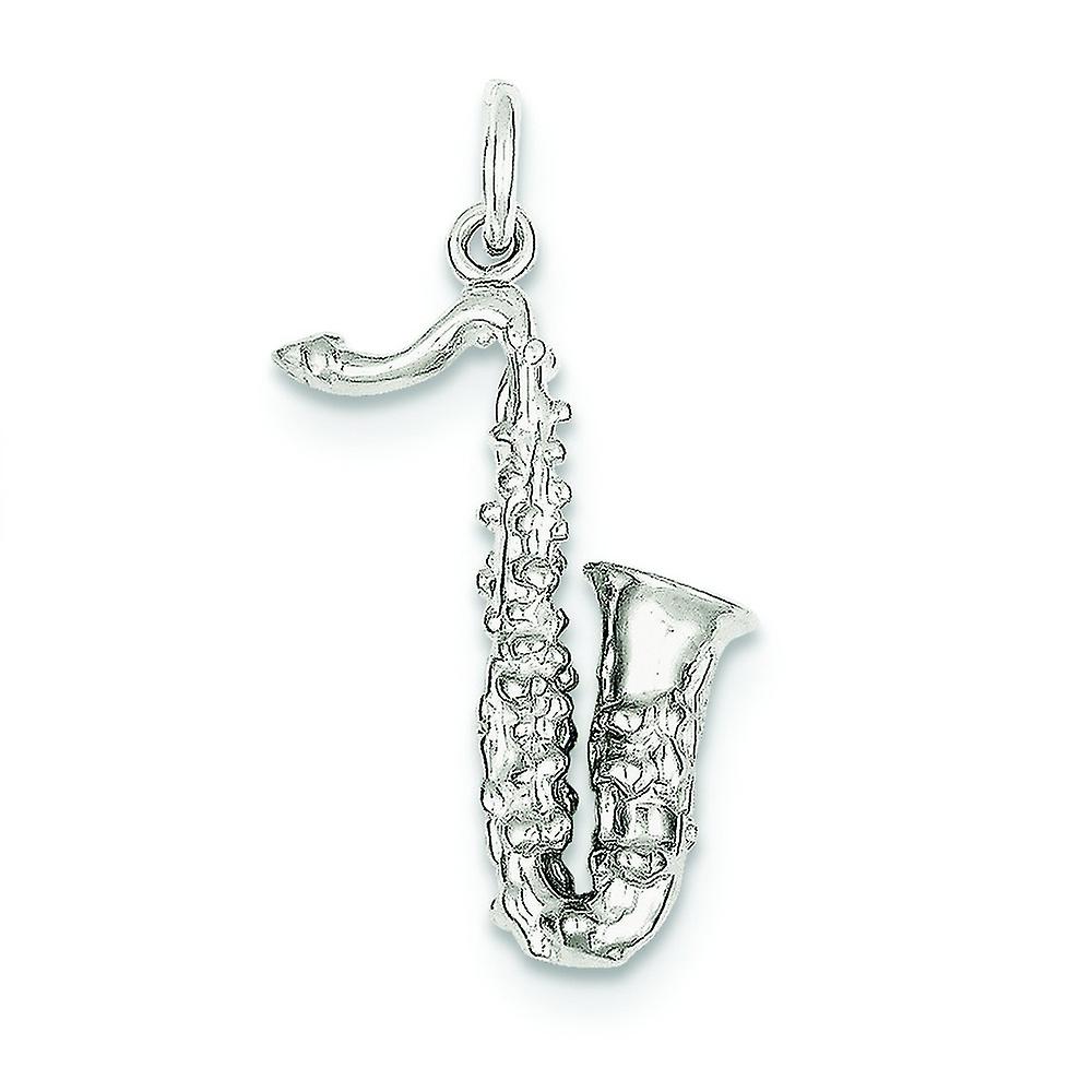 925 Sterling Silver Solid lucido sassofono fascino 26x15mm largo ciondolo collana per le donne