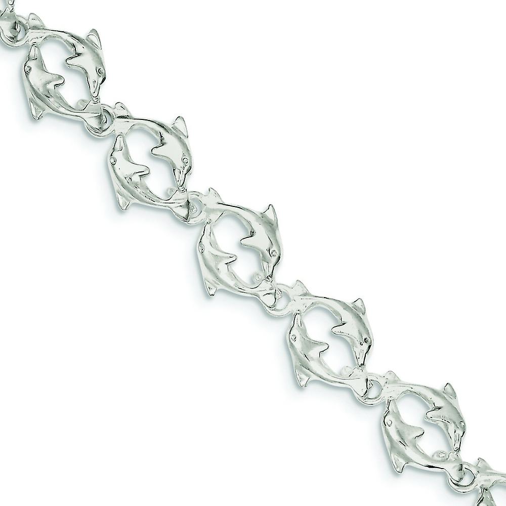 925 Sterling Silver Solid Polished Dolphins Bracelet 7 Inch Lobster Claw 13mm Wide Link-Bracelet for Women