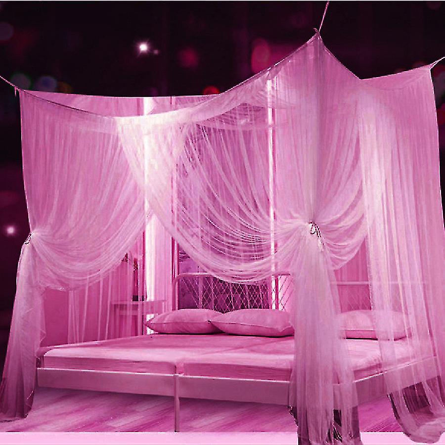 Four Door Mosquito Net For Double Bed, White/purple/black, 210 X 190 X 240 Cm