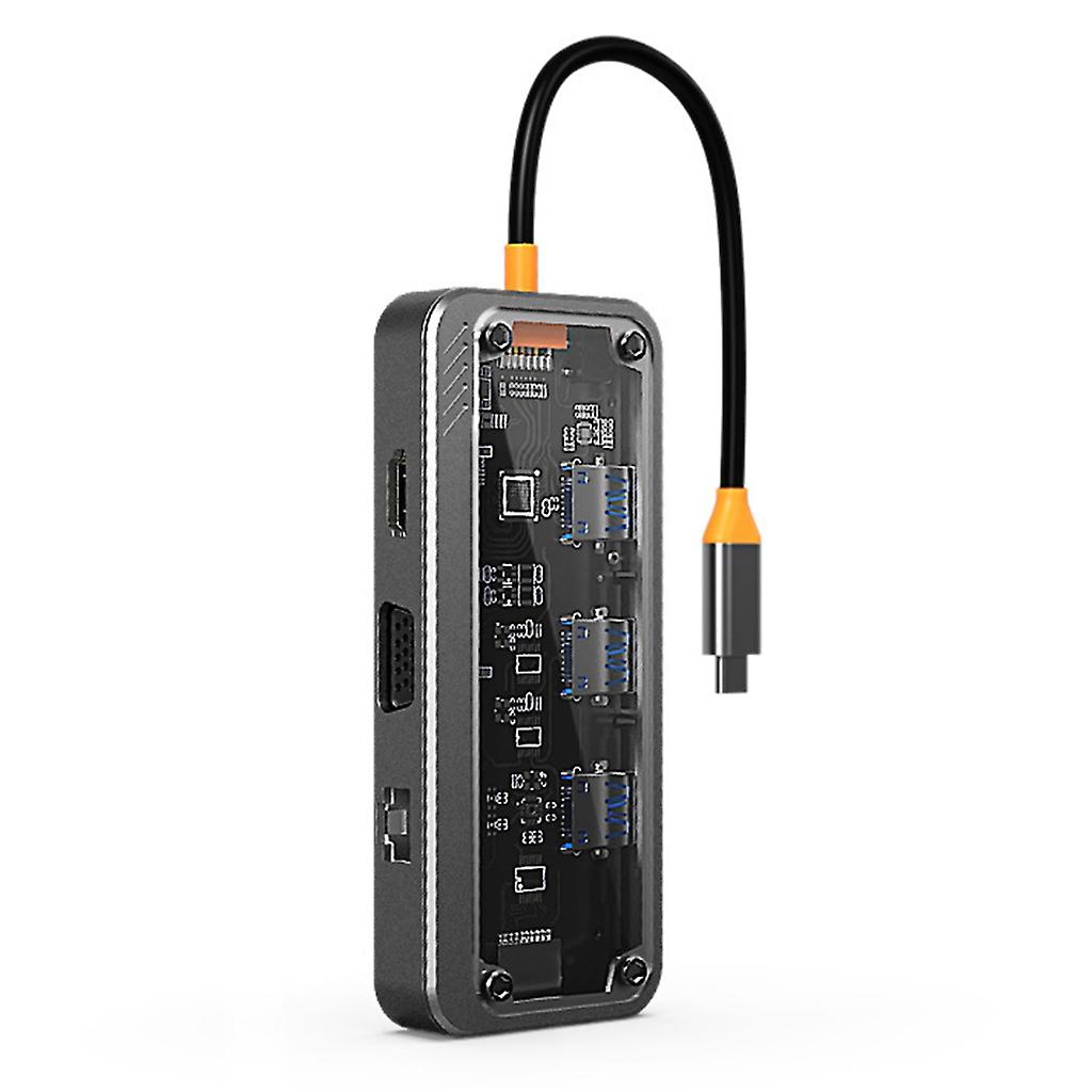 Estación de acoplamiento USB C Hub 10 en 1 tipo C a HDMI, VGA, USB3.0, USB2.0x2, SD, TF, RJ45