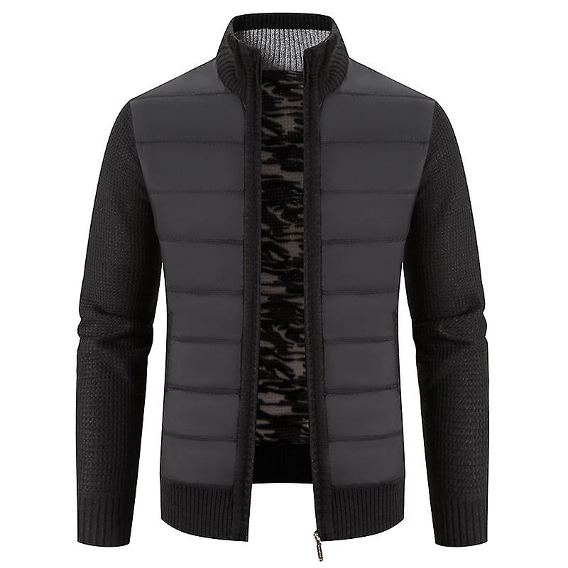 Winter Men Coat Knit Plush Contrast Colors Patchwork Breathable Thicken Long Sleeves Stand Collar Warm Autumn Clothes