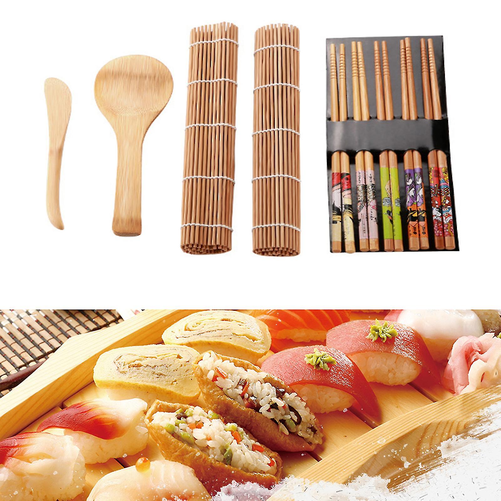 Sushi Making Kit, 13 Piece Bamboo Sushi Making Kit, Bamboo Sushi Roll Mat, Chopsticks, Paddle, Spatula Home Party Homemade Sushi Tools for Food Lovers