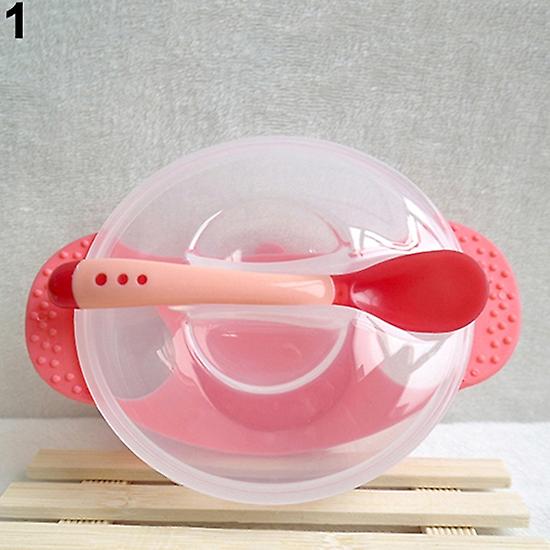 ZHOUBA 1 Set Baby Suction Bowl Temperature Color Changing Spoon Feeding Tableware Tool Red