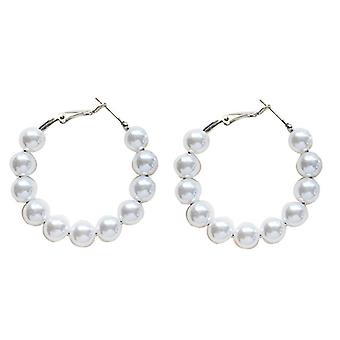 1 Paar Damen Faux Perle Creolen Runde Schlenker Ohrringe Faux Perle Perlen Ohrringe