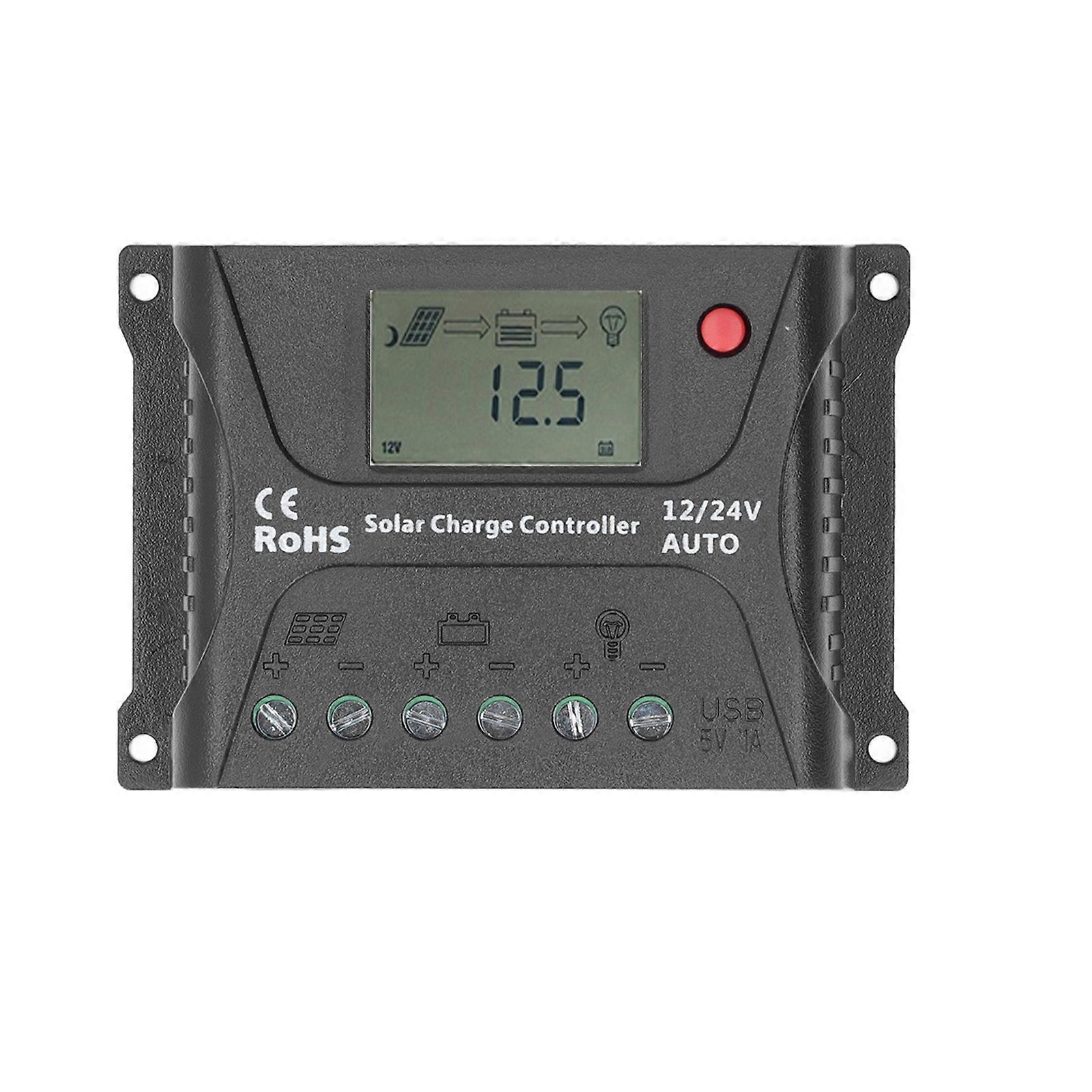 PWM Solar Charging Controller 12V/24V Auto Recognition 10A IP30 Waterproof Black for RVs Yachts