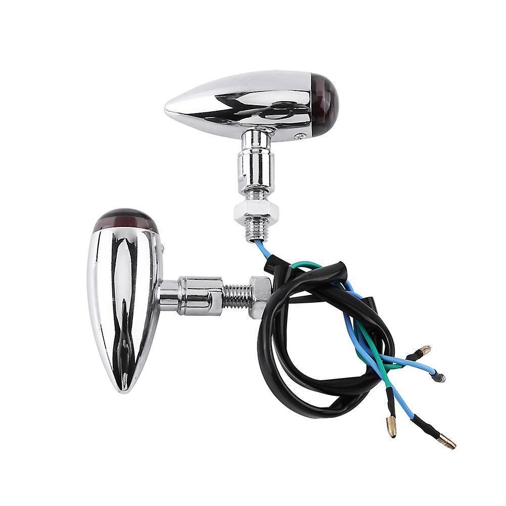 Set of 2 Amber LED Motorcycle Turn Signals, Silver Lighting