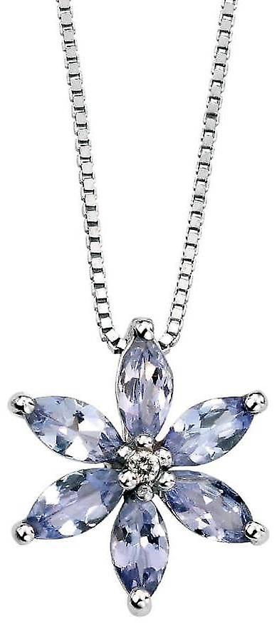 Elements Gold Tanzanite Diamond Flower Pendant - Purple/Silver