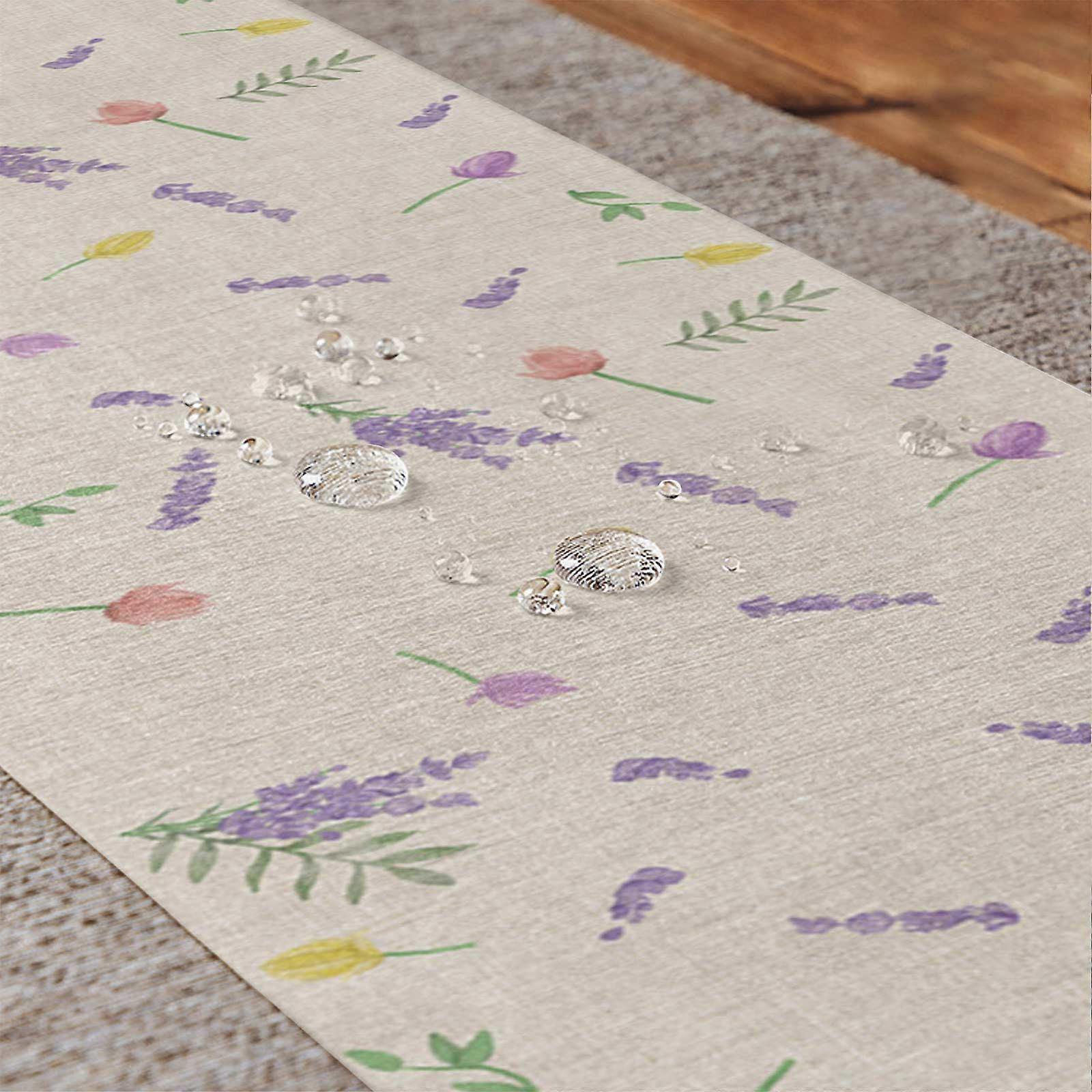 2 Pcs Table Runner 33x183cm Flower Print Waterproof Coating Dining Table Runner