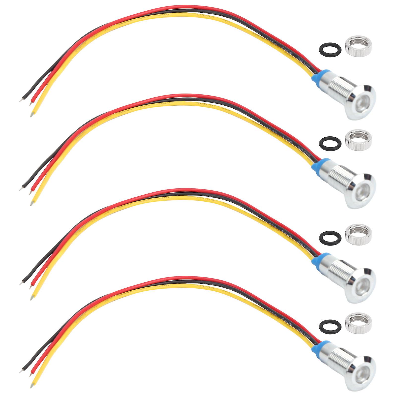 4 Sets 8mm Waterproof Metal Dual-Color LEDs, Red/Yellow, Common Cathode, 36V, Pre-Wired