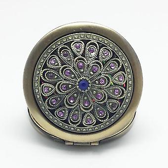 2 x Vintage Hollow Flower Mini Folding Pocket Round Double-sided Makeup Mirror Gift