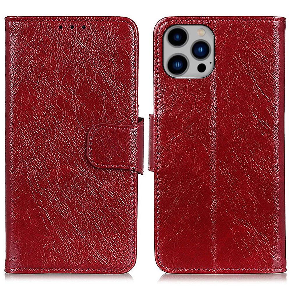 For iPhone 16 Pro Max Case Nappa Texture Split Leather Cover with Wallet Stand - Red