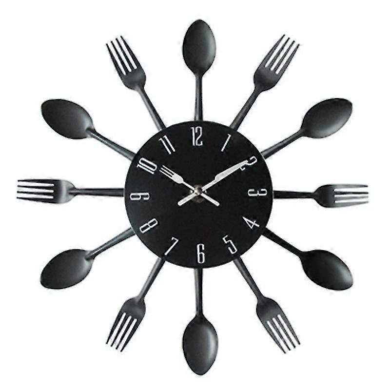 Cutlery Metal Decorative Wall Clock Black