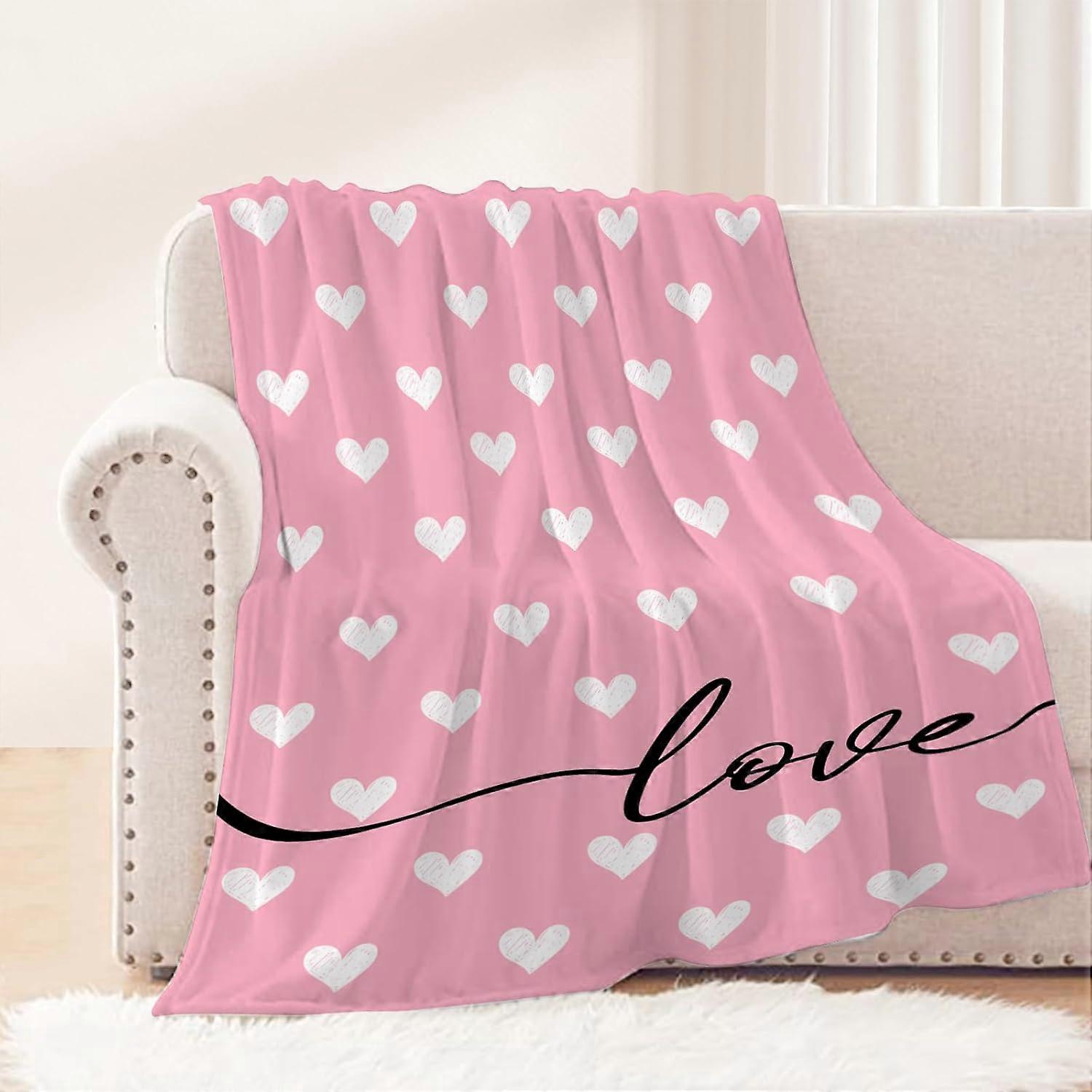 Valentínska deka Twin Size Ružová deka Láska Srdce Priateľka Manželka Pár Darčeková deka na gauč Mäkká útulná ľahká Fuzzy Fleece Bl