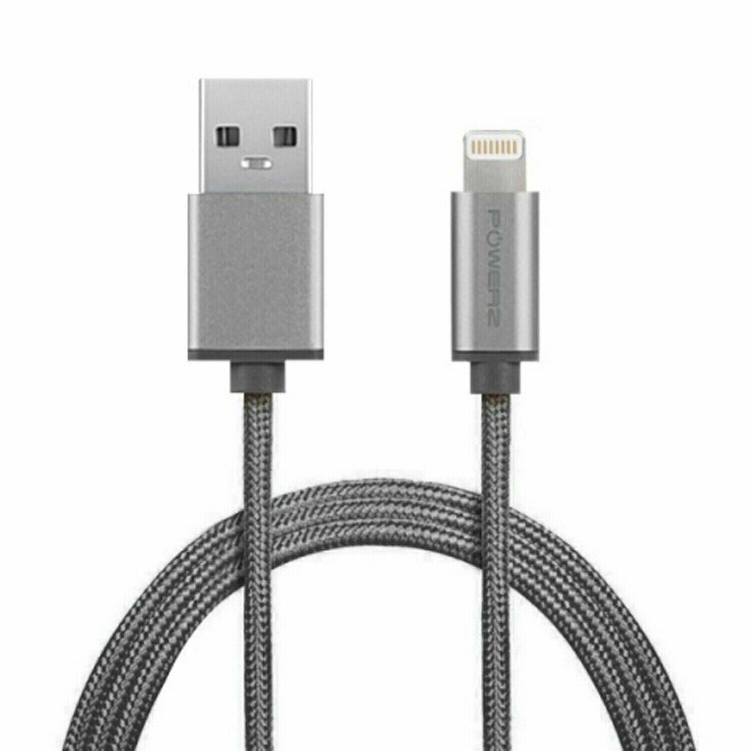 Powerz Nylon Braided Syncing&Charging USB Cables 1.2m Cord for iPhone Space Grey