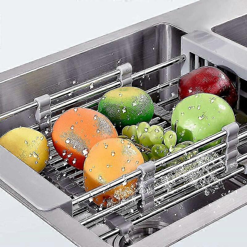 Stainless Steel Telescopic Drain Basket, Sink Adjustable Dish Drainer Extendable Sink Drainer Kitchen Sink Organizer For Vegetable Fruit