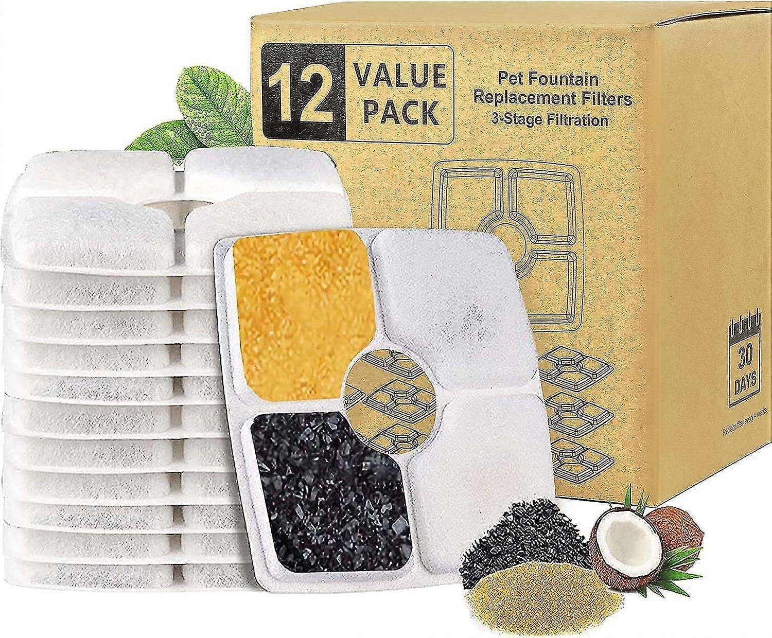 12 Pieces Cat Fountain Filter, Square Cat Water Fountain Filter, Filters Contain Activated Carbon and Ion Exchange Resin (12 Pieces Square)