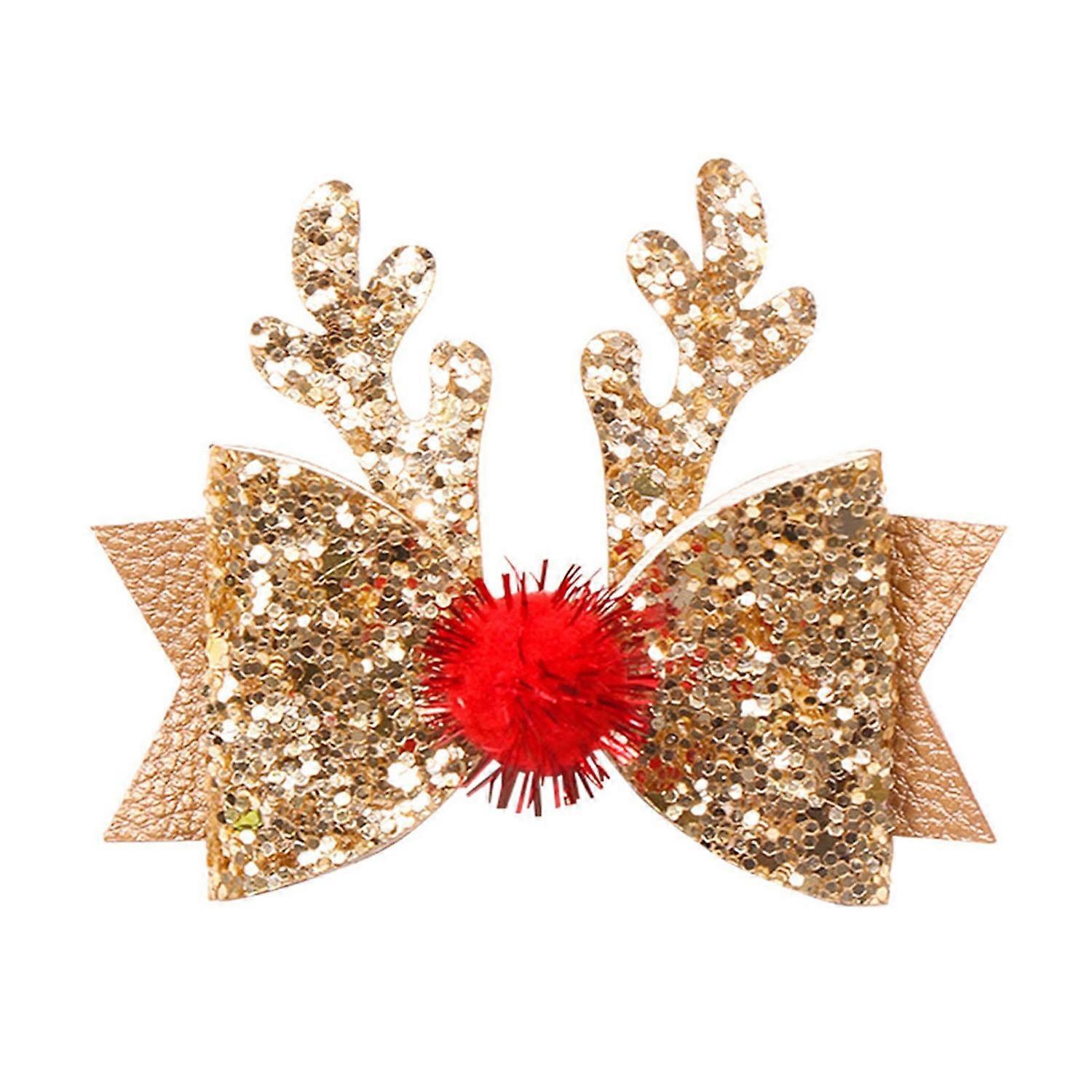 Christmas Hairpin Antler Bow Ball Shape Shiny Sequin Anti-slip Festive Lightweight New Year Hair