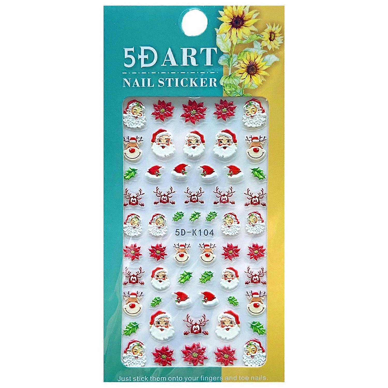 1 Sheet Christmas Nail Art Sticker Festive Santa Snowflake Elk Designs Safe Easy to Use Nail Decal
