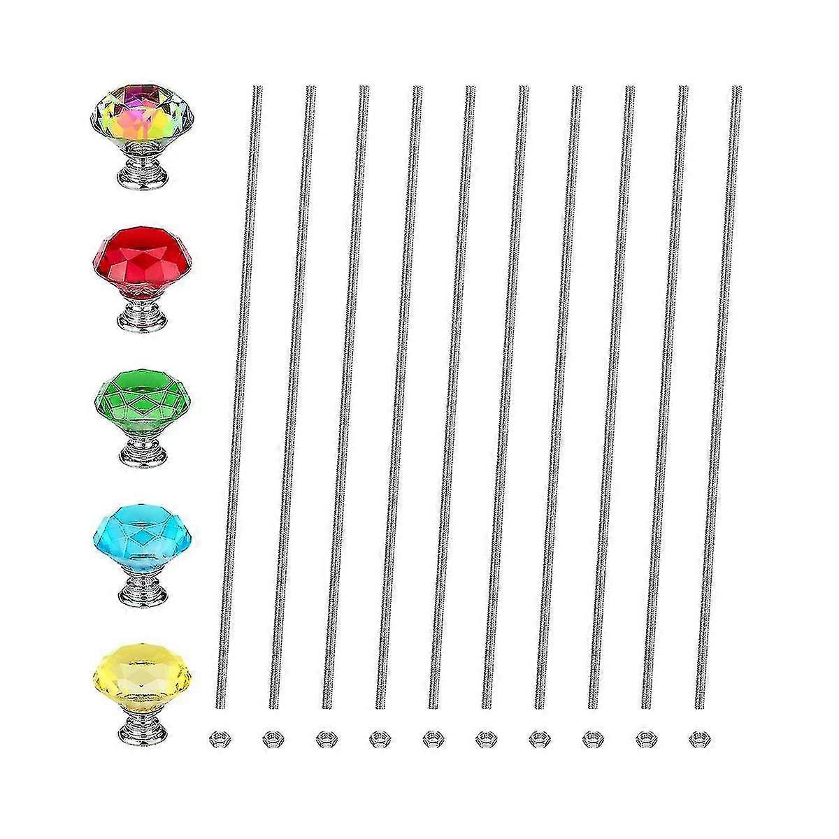 8/32 Threaded Rods For Beads With Crystal Knobs, 10pcs Threaded Rod 12 Inch With 10pcs Hex Nuts And