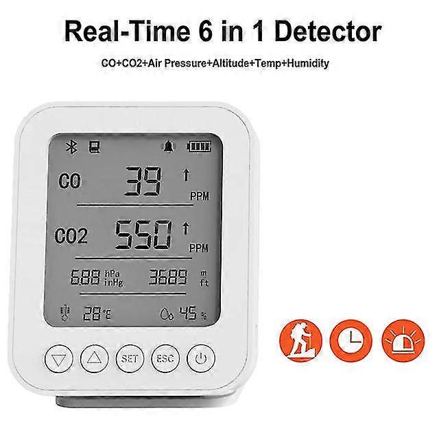 6 In 1 car air quality detector vehicle air warning smart terminal co co2 air pressure altitude temp humidity 24 h real monitor