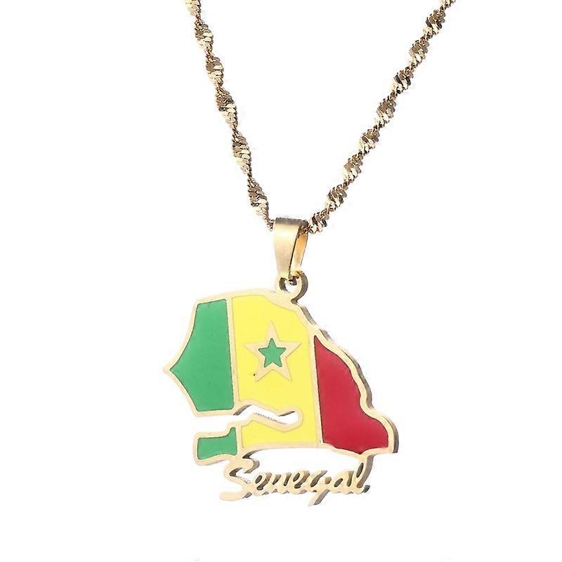 Senegal Kort Flag Vedhæng Halskæder Mænd Kvinder Sølvfarve Guldfarve Senegals smykker