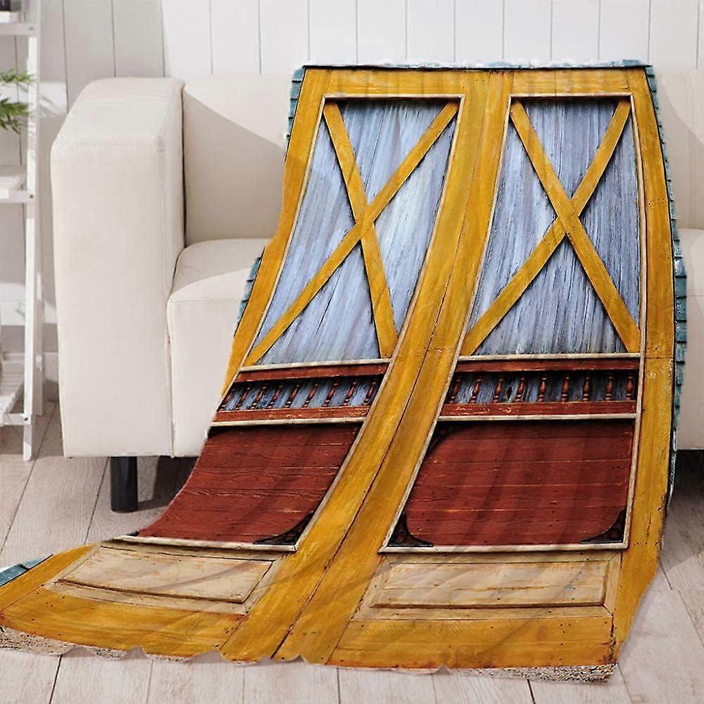 Flannel Blanket Wooden Door Printing Soft and Comfortable Bed-Layer Blanket, Sofa Coverver - Easy to Maintain 135*200 CM