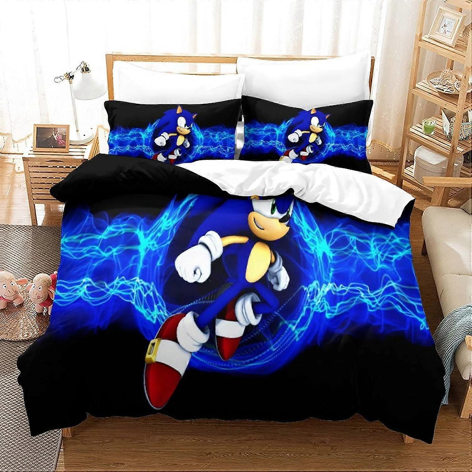 سونيك الفراش D غطاء لحاف مطبوع شخصيات اللعبة شخصيات أنيمي غطاء لحاف مع إغلاق بسحاب ، مجموعة فراش ناعمة من الألياف الدقيقة