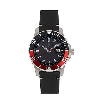 Nautis Dive Pro 200 Lederbanduhr mit Datum - Schwarz & Rot