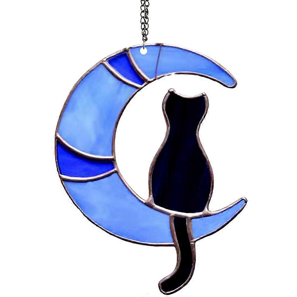 Black Cat On Moon Stained Acrylic Window Hangings Ornament for Home Decor