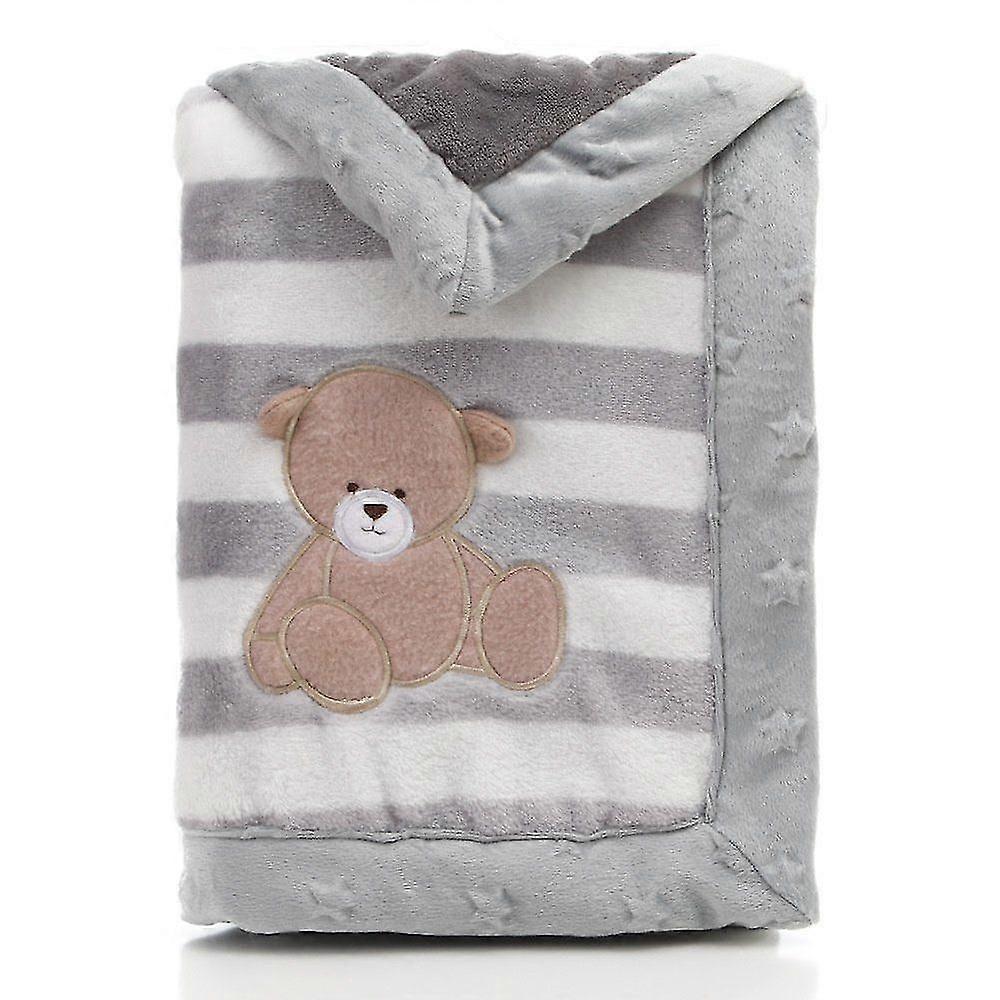 Double Layered Soft Warm Flannel Baby Blanket With Bear Pattern