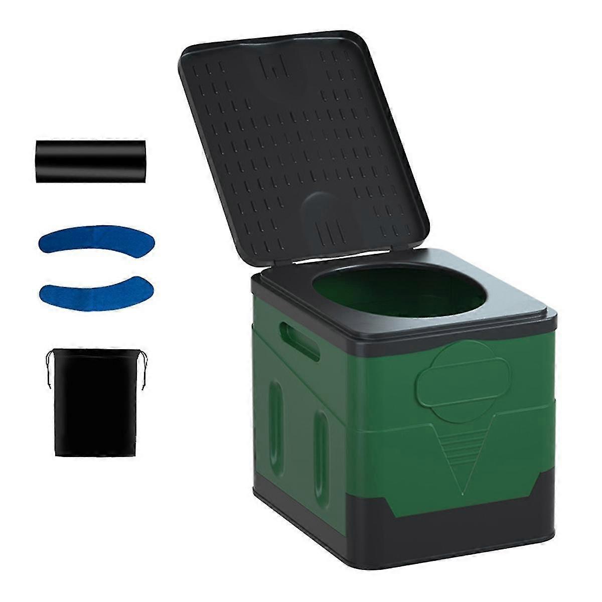 مرحاض قابل للطي محمول للتخييم للسفر مرحاض طوارئ للطوارئ مرحاض قابل لإعادة الاستخدام للبالغين للأطفال أخضر