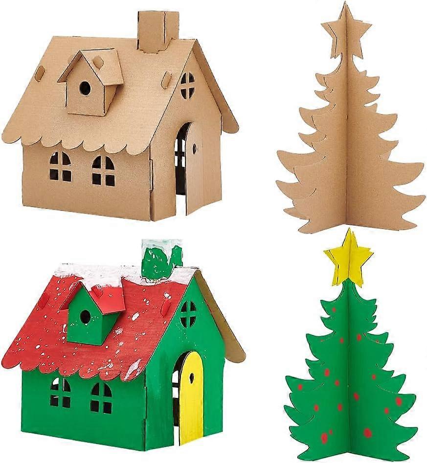 6 Sets 2 Styles Christmas Gingerbread House Kit Unfinished Cardboard 3D Paper Card for Family Holiday Fun Party Game Decorating Playtime