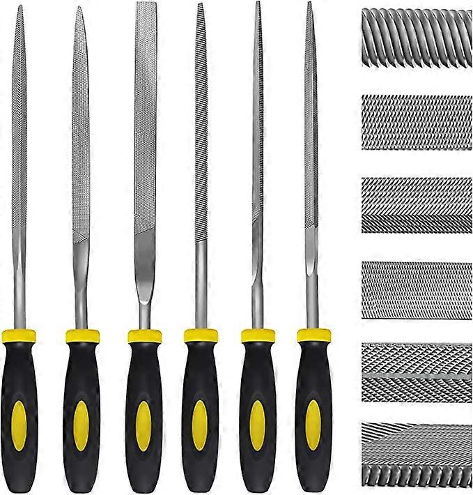 Needle File Set, 6 Pieces Hand Metal Files, Hardened Alloy Strength Steel Set Includes Flat, Flat Warding, Square, Triangular, Round, and Half-Round
