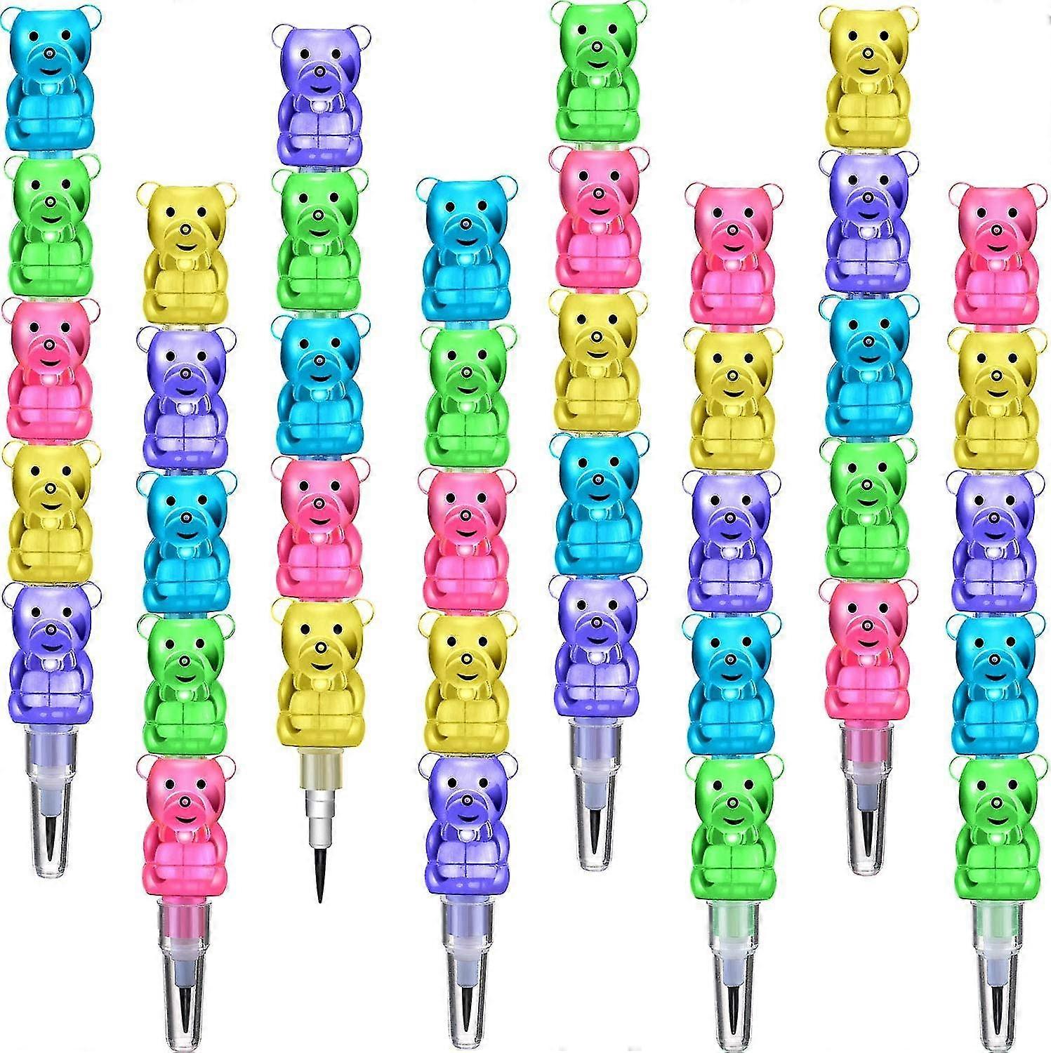 30 Stackable Pencils Plastic Bear Pencils Kids Stacking Pointed Pencils 5 In 1 Stacking Colored Pencils