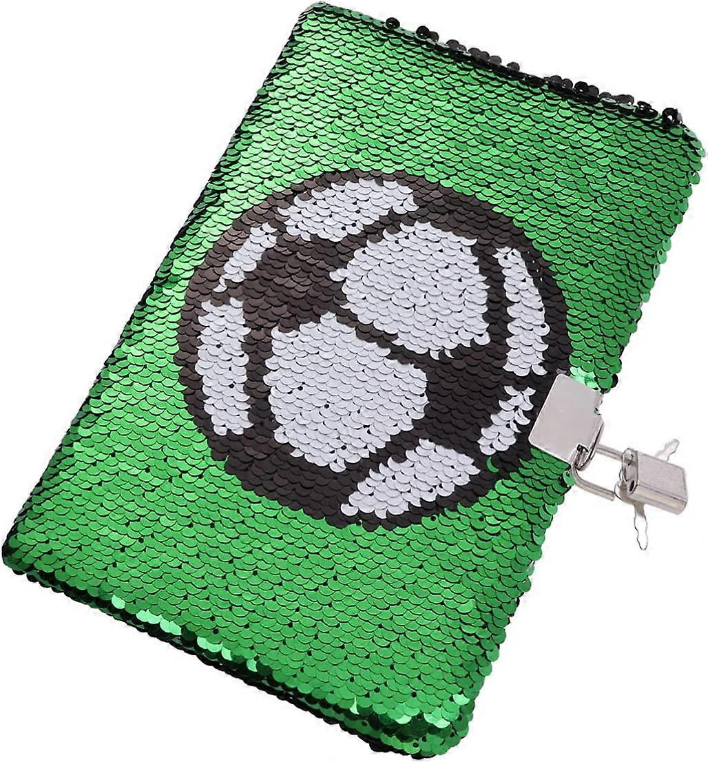 Boys Football Diary with Lock and Key, Sequin Diary Notebook Kids Diary School Travel Notebook Gift (Green) (1pcs)