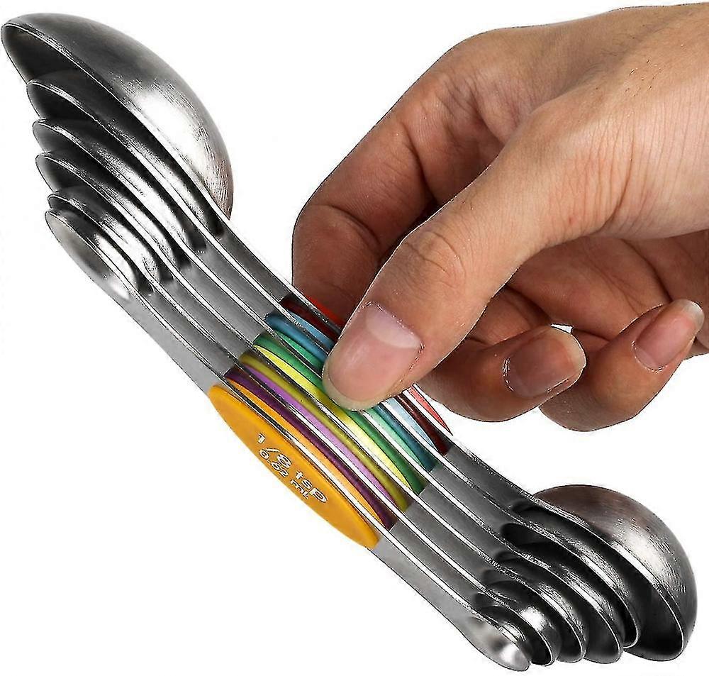 Magnetic Measuring Spoons Set Stainless Steel Stackable Dual Sided Teaspoon
