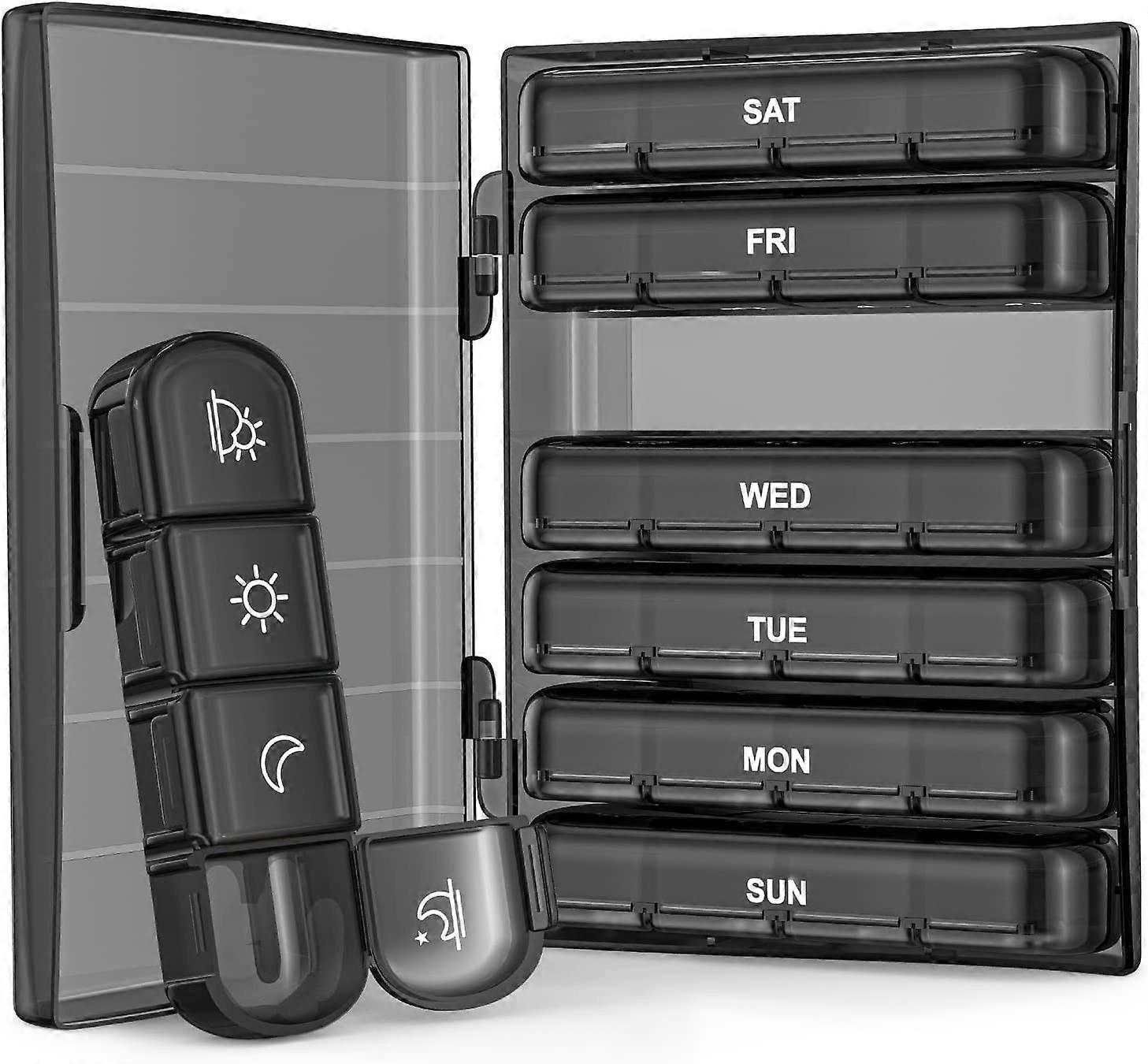 Weekly Pill Organizer 4 Times a Day with 7 Large Daily Pill Boxes for Fish Oil, Vitamins, Supplements, Medications (Black)