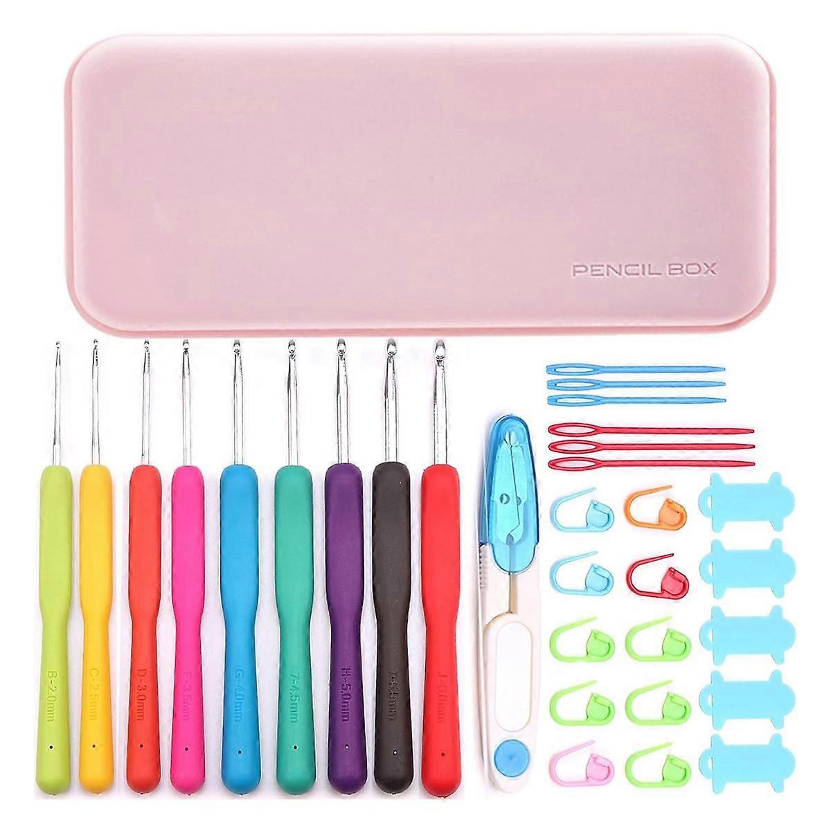 32PCS Crochet Hooks Set, Ergonomic Crochet Hooks with Case for Arthritic Hands, Extra Long Crochet Needles, Crochet A