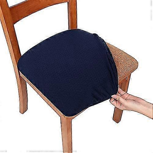 Stretch Jacquard Τραπεζαρία Καρέκλα Καλύμματα καθισμάτων, Αφαιρούμενο Πλένεται Anti-Dust Τραπεζαρία Καρέκλα Κάθισμα Μαξιλάρι Slipcovers Με Γραβάτες- Σετ Των 4, Navy